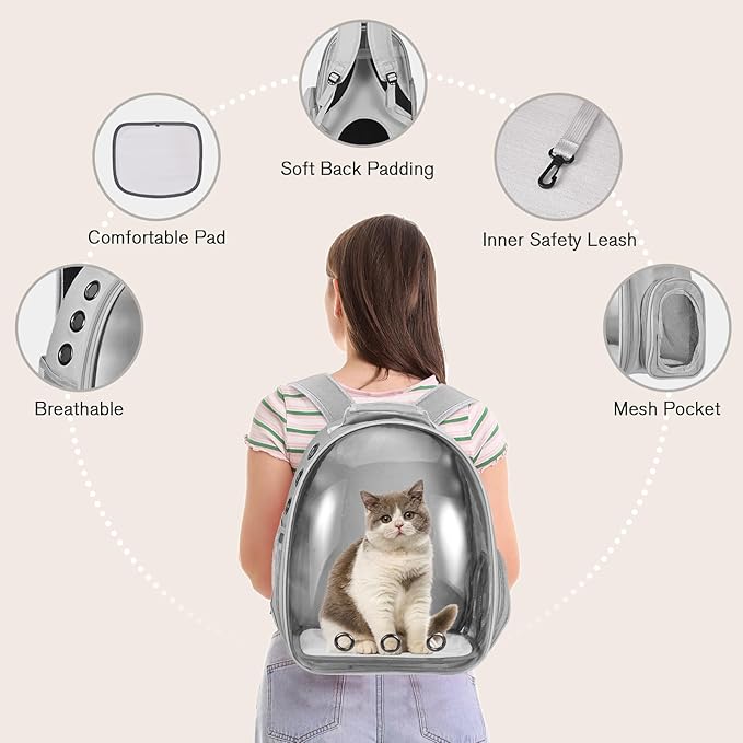 Cat Carrier Backpack, Pet Carrier Backpack Front Pack for Small Medium Cat Puppy Dog Carrier Backpack Bag Space Capsule, Airline-Approved Pet Carrier for Travel Hiking Walking Camping (Grey)