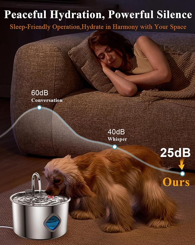 Cat Water Fountain Stainless Steel [3.2L/108oz] Large Capacity Automatic Water Dispenser for Cats Indoor with 3 Filters Kit, LED Water Level Window, Easy to Clean, Ideal for Cats Dogs Multi-Pet Home