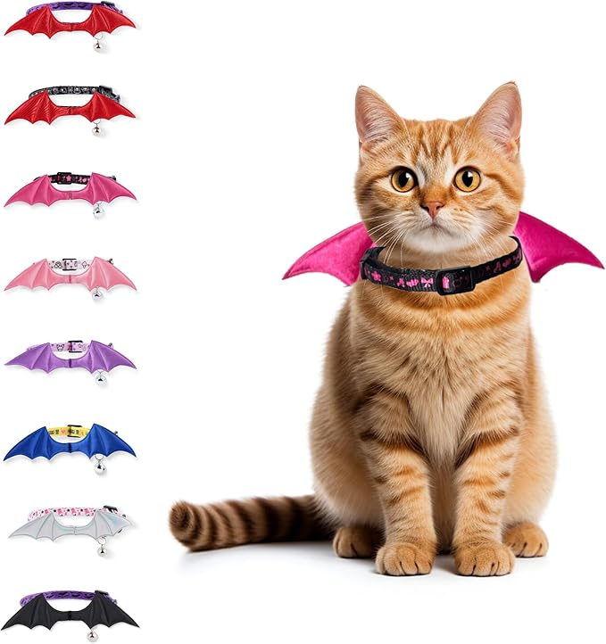 1 PC Bat Wing Cat Collar with Bell, Adjustable Kitten Collar with Safety Breakaway Buckle for Boy&Girl Cats, Halloween Christmas Cat Accessories for Kitten Puppy