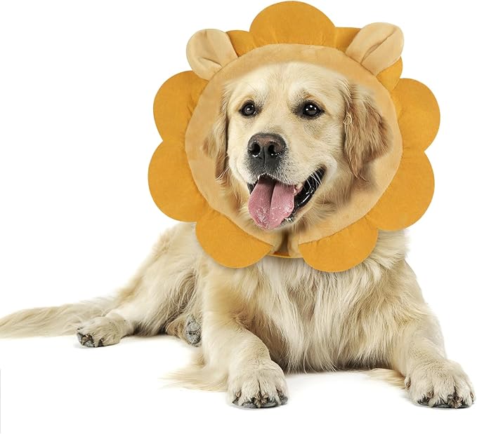 IEUUMLER Inflatable Recovery Dog Collar, Protective Donut Cone, Adjustable Soft Collar for Dog and Cat After Surgery Prevent from Biting & Scratching EU002 - Brown Lion L