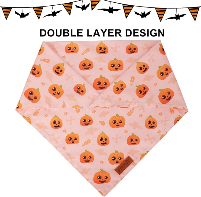 PTDECOR Halloween Dog Bandana, Cute Ghost Pumpkin Design Reversible Holiday Pet Scarf, Adjustable Orange Yellow Halloween Bandanas for X-Large Dogs Pets(X-Large)