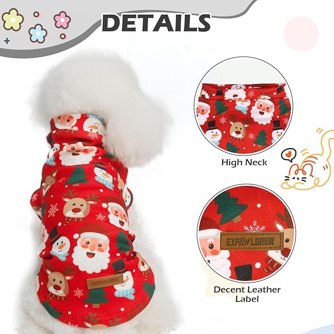 EXPAWLORER Cat Christmas Sweater - Sweaters for Cats Only Soft Warm Pet Clothes, Fall and Winter Xmas Coat Pullover Design, Fleece Sweatshirt Clothing Also for Puppy Small Dogs, Large