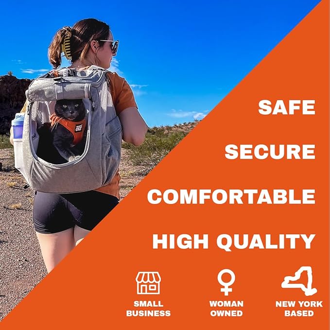 Travel Cat Navigator Carrier Bag - Premium Cat Backpacks for Carrying Cats, Travel, Hiking, Outdoor Use - Grey Mesh Backpacks for Small, Medium, Large Cats up to 25 LBS with Side Pockets, Zipper Clips