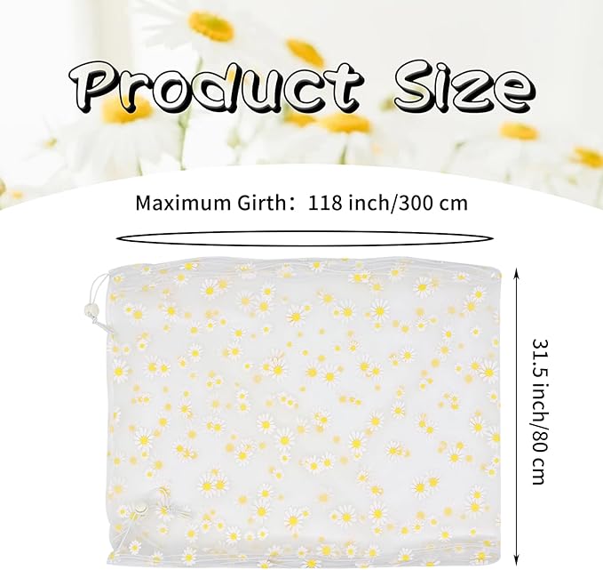 Daoeny Bird Cage Seed Catcher, Large Bird Cage Cover, Adjustable Soft Airy Nylon Mesh Net, Birdcage Cover Skirt Seed Guard for Parrot Parakeet Macaw African Round Square Cages (White, Daisy Design)