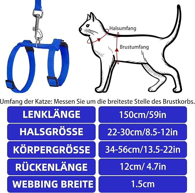 PUPTECK Adjustable Cat Harness and Leash Set Escape Proof Kitten Strap Collar for Walking Travel, Blue, M
