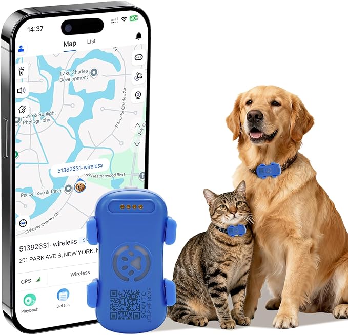GPS Tracker for Dogs & Cats Pet GPS Location Tracker with Smart Alerts & Location History Geo-Fence Real-Time Waterproof iOS & Android Subscription Required （5-Day Free Trial）