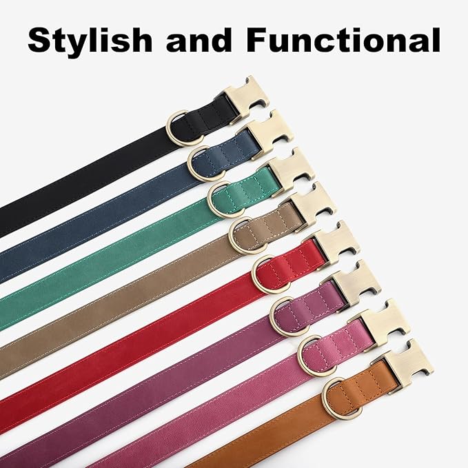 Plutus Pet Genuine Leather Dog Collar – Adjustable Pet Collar with Quick Release Metal Buckle, Soft Real Leather for Small Medium Large Dogs, Heavy Duty & Skin-Friendly (Ash Brown, S)