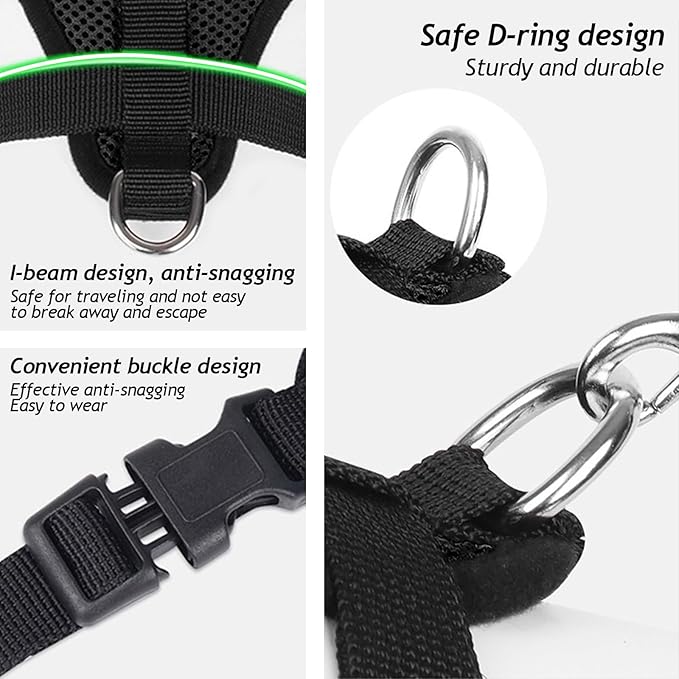 shudyear Summer cat Chest Harness and Leash, Anti-Escape Adjustable Soft mesh cat Leash and Chest Harness Set for All Types of Cats cat Vests (Size L,Black)