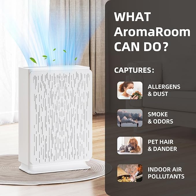 AromaRoom Air Purifiers for Large Rooms up to 2100 Sq Ft, HEPA 14 Air Purifier with Smart PM 2.5 Sensor, Portable Filter Air Cleaner for Smoke, Allergies, Pet Dander,Bedroom, Office - Pearly White
