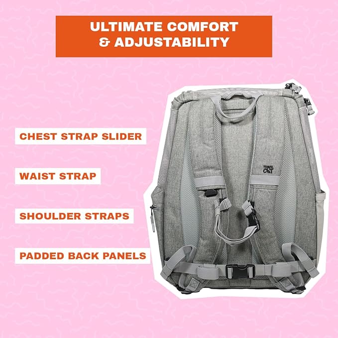 Travel Cat Navigator Carrier Bag - Premium Cat Backpacks for Carrying Cats, Travel, Hiking, Outdoor Use - Grey Mesh Backpacks for Small, Medium, Large Cats up to 25 LBS with Side Pockets, Zipper Clips