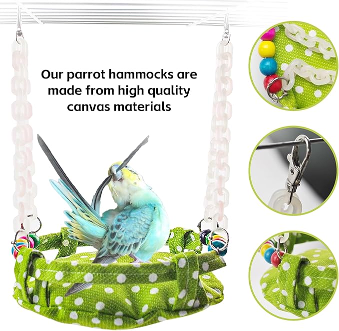Hanging Parakeet Hammock,Medium Bird Beds for Cages Circle Bird Cage Hammock Swing,Green Cockatiel Sleeping Bed Nest Toy for Parrot Cockatoo Lovebird Conure