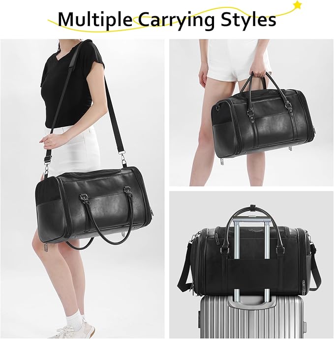 Stylish Leather Pet Carrier for Small Dogs and Cats Up to 15 lbs, Airline Approved Lightweight Travel Tote with Breathable Mesh and Shoulder Strap Black