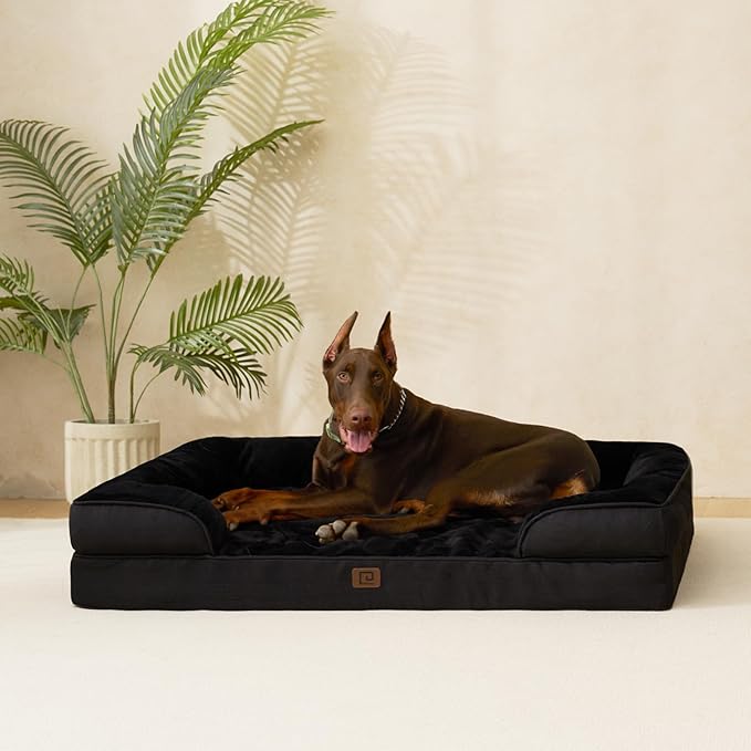 EHEYCIGA Orthopedic XL Dog Beds, Waterproof Memory Foam Dog Bed for Extra Large Dogs, Non-Slip Bottom and Egg-Crate Foam Big Pet Couch Bed with Washable Removable Cover, Black