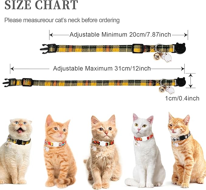 Unique style paws 2 Pack Kitten Collar Breakaway with Bell & Pendant, Adjustable Safety Cat Cotton Collars for Girl Boy Cats and Small Pets