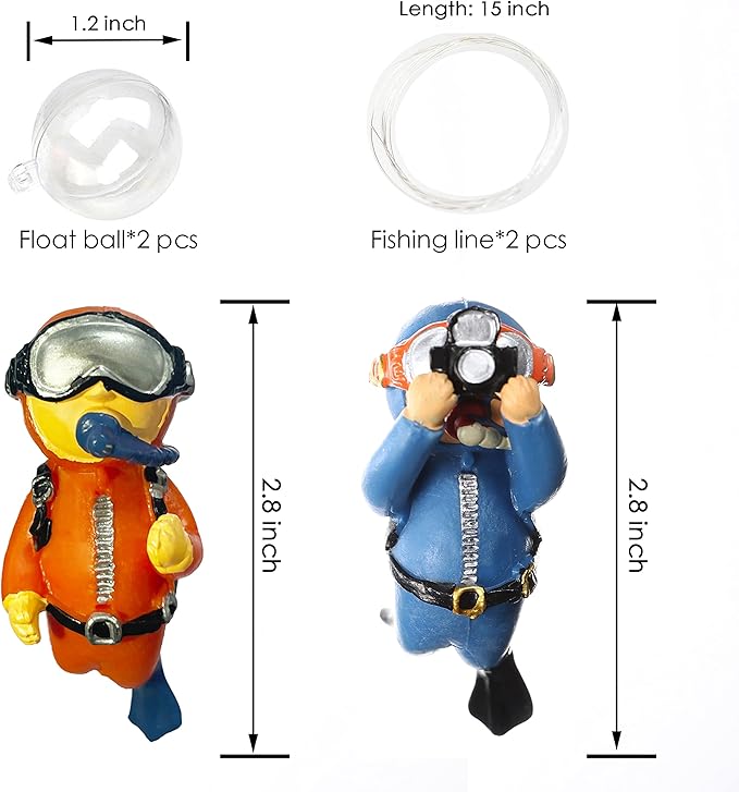 2-Pack Floating Fish Tank Decorations Little Diver Aquarium Decoration Aquarium Accessories Fish Playmate for Fish Tank Suitable for All Kinds of Fish Tanks Swimming Pool