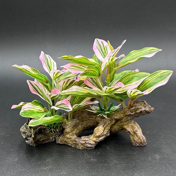 Smoothedo-Pets Fish Tank Decorations Aquarium Decor Ornaments Betta Pink Leaf pad Hammock Artifical Driftwood Goldfish Bowl Accessories (Light Pink Set)