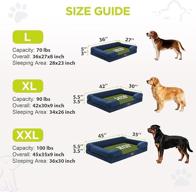Extra Large Dog Bed, Orthopedic XL Washable Bed for Big Dog Waterproof Pet Couch Sofa Bolster with Removable Cover, Non-Slip Bottom, Tennis Ball Toy, 42x30