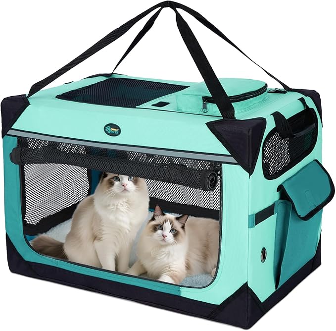 Ownpets Extra Large Cat Carrier for 2 Cats Small Dogs, 24 Inches Collapsible Soft Dog Crate for Car Travel, Portable Pet Carrier with Soft Mat