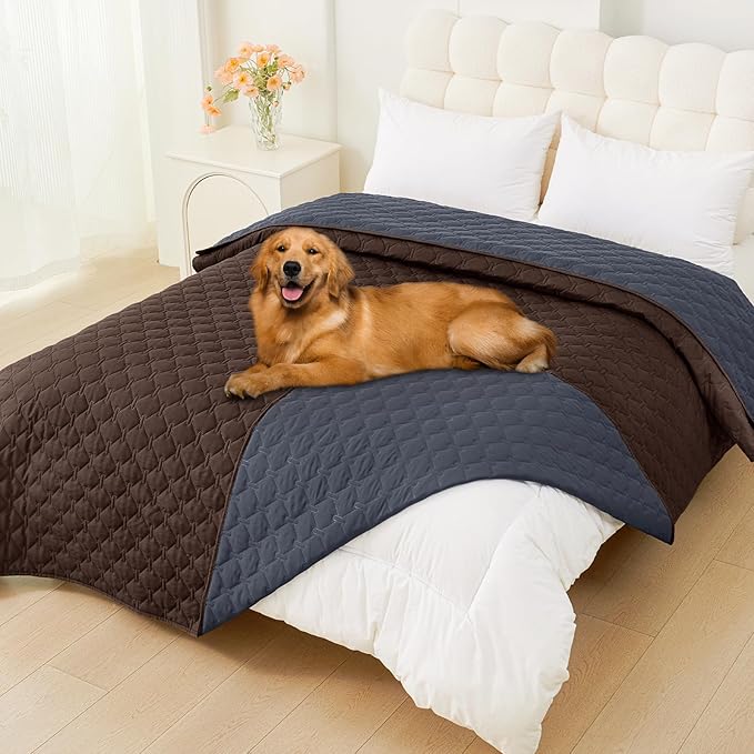 Smiry Waterproof Dog Bed Cover Blanket, Soft Reversible Pet Blanket, Washable Leakproof Cats Dogs Couch Cover for Sofa, Couch, Furniture (82x120 Inch, Chocolate/Dark Grey)