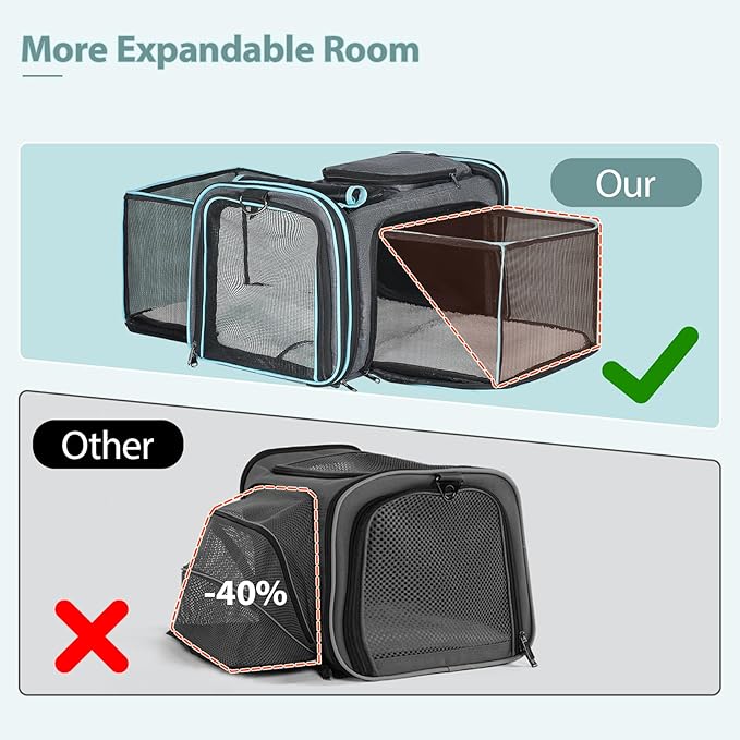 Pesen Expandable Dog & Cat Carrier, Airline Approved Soft Pet Carrier, Breathable & Collapsible Design, Ideal for Small Dogs, Cats, Rabbits and Other Small Animals – Larger Expansion Area for Comfort