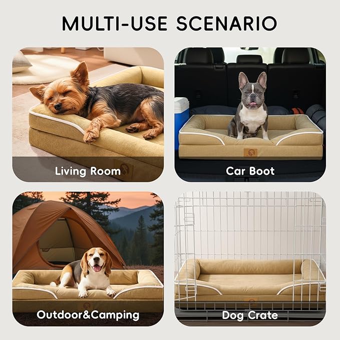 Homemate Dog Bed Large Sized Dog: 42x30 inch Orthopedic Large Dogs Bed XL Outdoor Pet Cat Bed Sofa Supplies with Toy Dogs Crate Pad Couch with Removable Washable Cover & Non-Slip Botton Brown