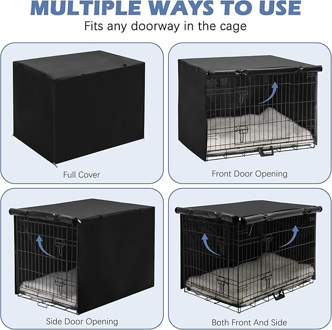 Akinerri Dog Crate Cover - Double Door Waterproof Pet Kennel Cover, Durable 600D Polyester Protective Cage Cover for 24/30/36/42/48 Inch Dog Crate - Black