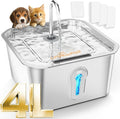 4L Large Capacity Cat Water Fountain Stainless Steel with 3 Filters Pet Water Fountain for Drinking Watering Supplies Pets Dog Small Animal Automatic Cat Water Dispenser for Cats Quiet Indoor