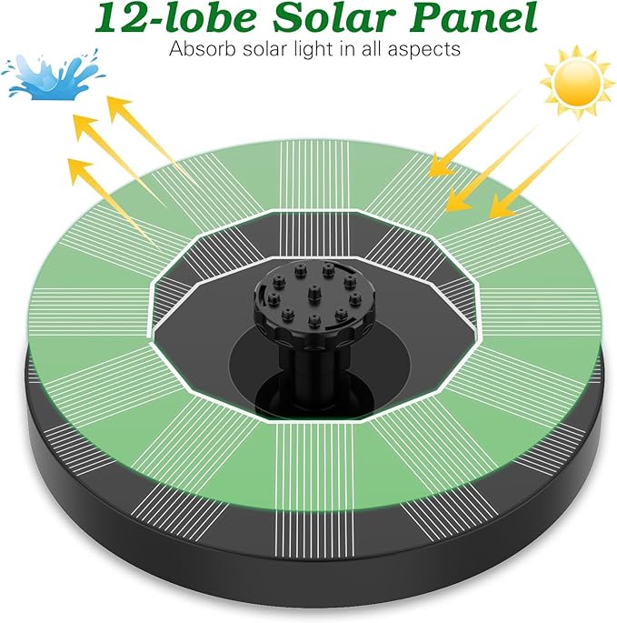 AISITIN Solar Bird Bath Fountain Pump, Solar Fountain Pump for Bird Bath with 6 Nozzles, Solar Powered Water Fountain Pump for Garden, Ponds, Pool, Fish Tank and Outdoor, 1.5W, 1.5W-New
