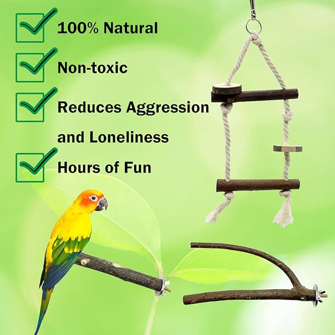 EBaokuup Bird Parrot Perch Set - 10PCS Natural Wood Parakeet Stand, Fork, Rod, Paw Grinding Stick for Budgies, Cockatiels, Conure, Lovebirds