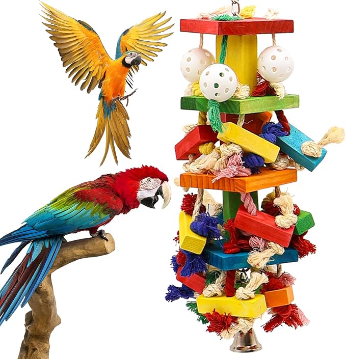 Bird Toys for Parrots, Parakeet Toys Natural Woode Parrot Toy for Large Medium Parrots Bird Shredding Chew Toy for Macaw, Cockatoos, Cockatiels,Budgie
