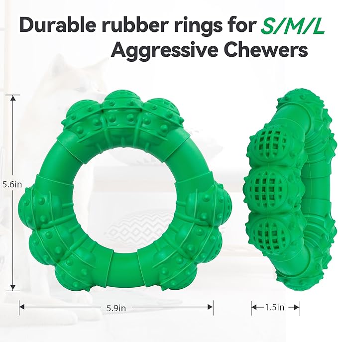 Indestructible Dog Chew Toys for Aggressive Chewers, Super Dog Chewer Toys for Medium Large Dogs, Interactive Dogs Ring Toy, Heavy Duty Teething Toys