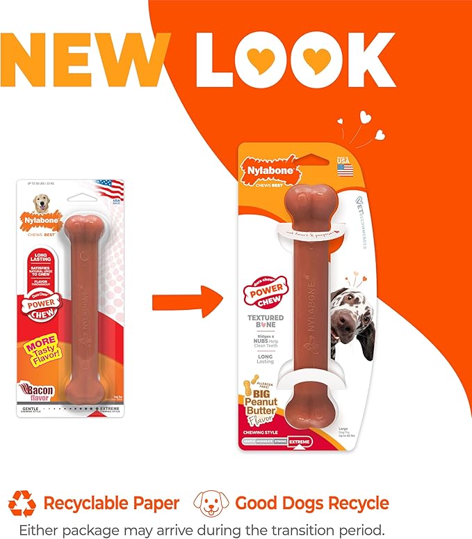Nylabone Power Chew Classic Bone Chew Toy for Dogs, Durable Dog Toys for Aggressive Chewers, Bacon Flavor, Large/Giant - Up to 50 lbs. (1 Count)