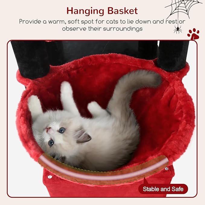 Globlazer Gothic Cat Tower for Indoor Cats, Heavy Duty Goth Cat Trees for Large Cats Adult Big Cats Maine Coon Cat Tree with Scratching Post, Extra Large Top Perch, Cat Condos, F61, Blood-Goth, 61inch