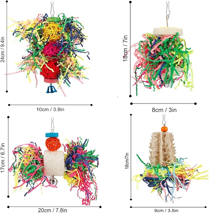 Foraging Toys Parakeet Chewing Hanging Toy Shredded Paper Bird Cage Accessories for Conure Cockatiel Budgies Lovebird Parrotlet