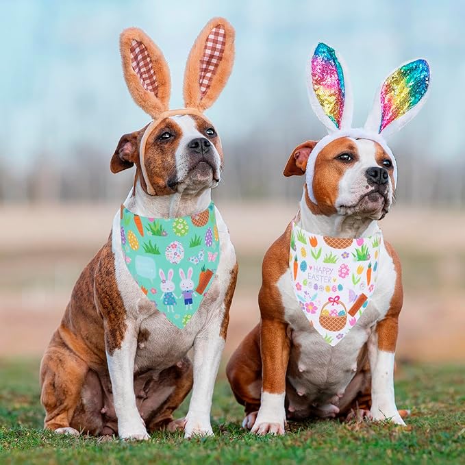 PTDECOR Easter Dog Bandana, Reversible Rabbit Easter Egg Dog Scarf, Multi Size, White Green Bandanas for Extra Large Dogs Pets (White&Green, X-Large)