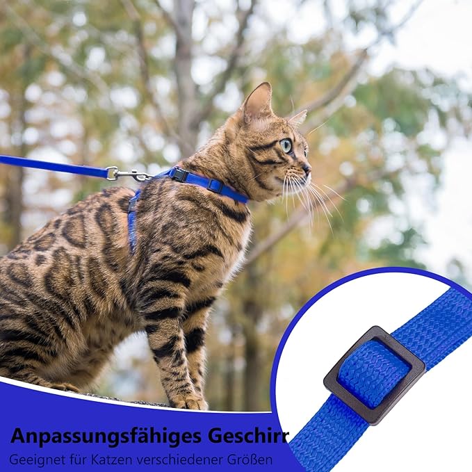 PUPTECK Adjustable Cat Harness and Leash Set Escape Proof Kitten Strap Collar for Walking Travel, Blue, M