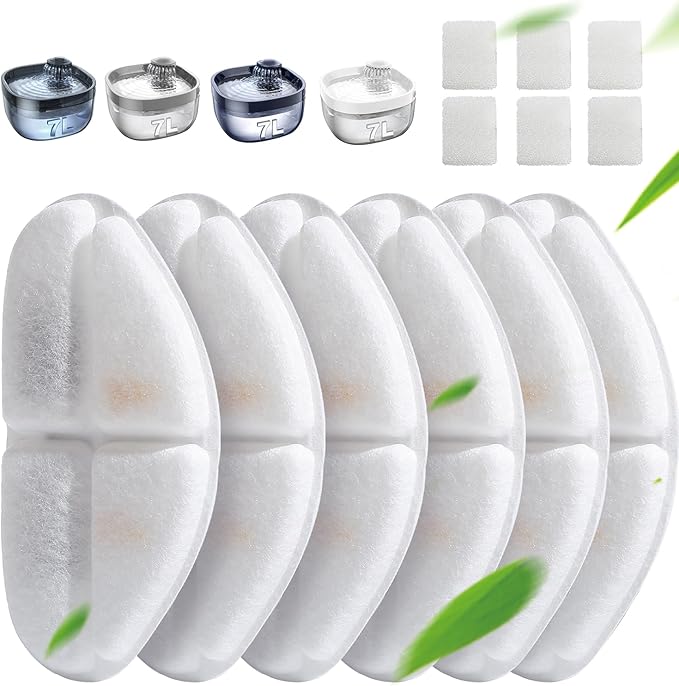 6 Pack of Filter & 6 Pump Sponges FEELNEEDY only for (FN-W05) 7L/1.8Gal Dog Water Fountain, Dog Water Bowl Dispenser