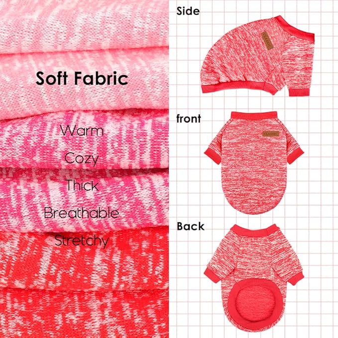 3 Pack Dog Sweaters for Small Dogs Girl Boy Winter Fleece Clothes Warm Soft Dog Sweatshirt Outfit for Dogs Cats Pet Apparel (Rose+Red+Pink, Large)