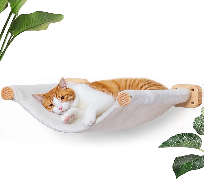 Cat Wall Hammock Shelves, Dual-Sided Cat Bed with Canvas & Plush Fabric, Wall Mounted Shelf for Large Cats, Space-Saving Perch for Lounging & Napping