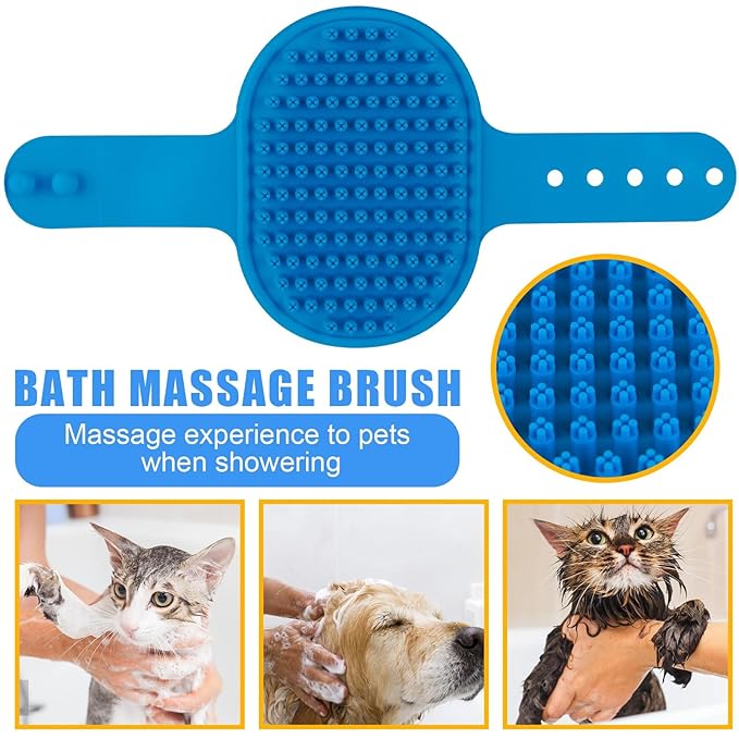 Dog Grooming Kit for Shedding – 8-Piece Pet Grooming Supplies with Deshedding Brush, Bath Gloves, Towels & Silicone Toothbrush | Ideal for Dogs, Cats, Small and Large Pets (Blue)