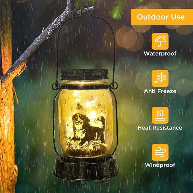 Bernese Mountain Dog Gifts for Women/Men Bernese Mountain Solar Lanterns Birthday Dog Lovers Lantern Pet loss Dog Memorial Lights Solar Garden Decoration for Yard, Patio,Backyard,Porch Torches Light