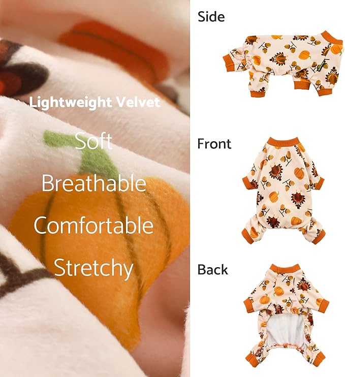 Fitwarm Thanksgiving Turkey Dog Pajamas, Funny Dog Winter Clothes for Small Dogs Girl Boy, Pet Jumpsuit, Cat Onesie with Feet, Lightweight Velvet, Orange, Medium