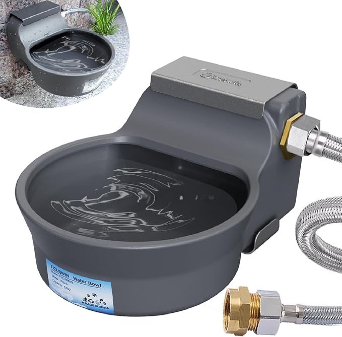 67OZ Automatic Water Dispenser for Dogs Cats Patented Auto-Filling Dog Water Bowl Dispenser Wall-Mount Saving Space Outdoor Dog Waterer Feeder Includes Fixed Part Copper Connector 3/4'' Water Hose