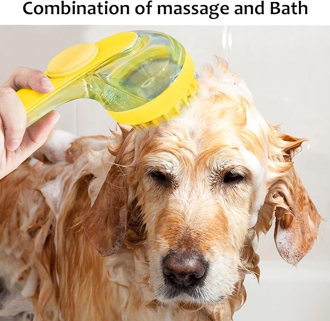 (6 Pcs) ELEGX Pet Grooming Bath Massage Brush with Soap and Shampoo Dispenser Soft Silicone Bristle for Long Short Haired Dogs Cats Shower