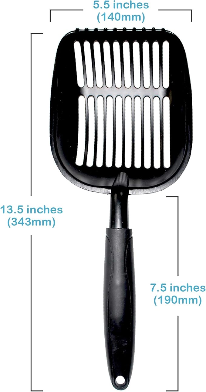 Pets First Cat Litter Scooper - Ergonomic & Easy Grip Design Deep Cleaning with A Non-Stick & No Residue Build-Up – Solid Aluminum, Waterproof - Bonus Hook - 1.75 x 13.25 x 5