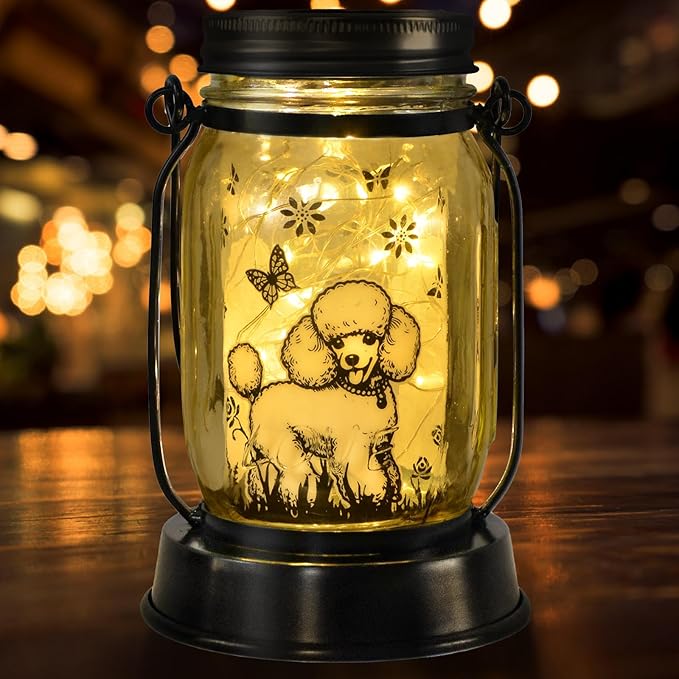 kyoryuger Poodle Gifts for Women/Men, Poodle Solar Lanterns Dog Mom Birthday, Dog Lovers Lantern, Pet Loss Pet Memorial Lights, Solar Garden Decoration Outside for Yard, Patio,Backyard,Porch