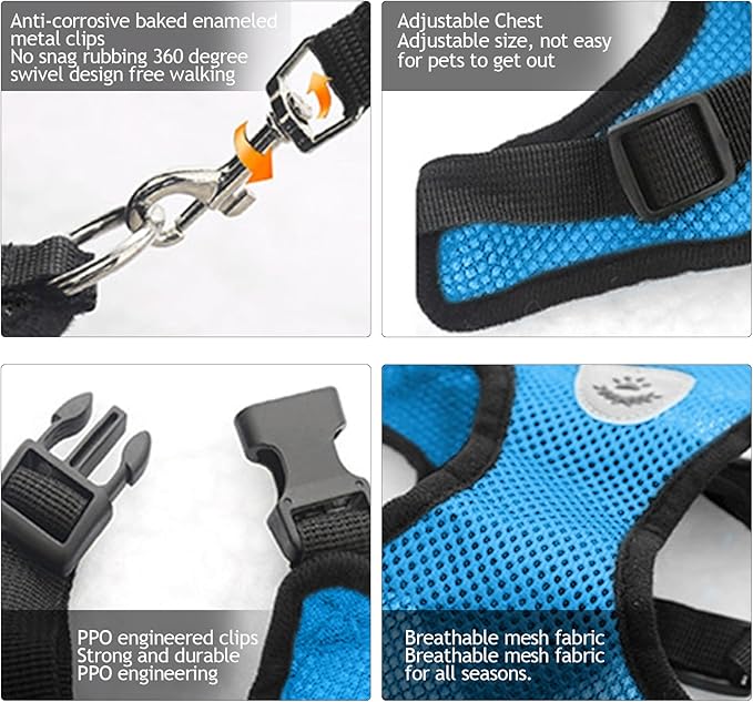 shudyear Summer cat Chest Harness and Leash, Anti-Escape Adjustable Soft mesh cat Leash and Chest Harness Set for All Types of Cats cat Vests(Size XL, Sky Blue)