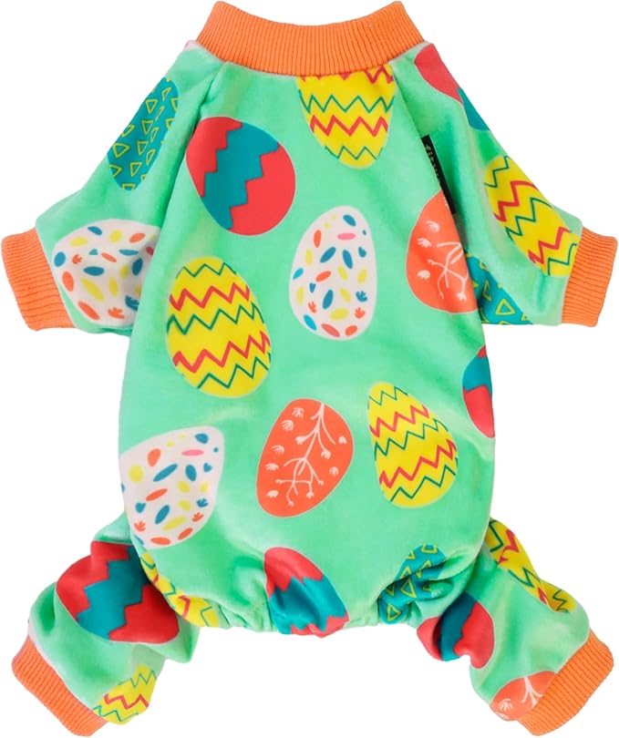 Fitwarm Easter Egg Dog Pajamas, Holiday Dog Clothes for Small Dogs Girl Boy, Pet Easter Outfit, Puppy Cat Onesie, Lightweight Velvet, Light Green, Orange, XL