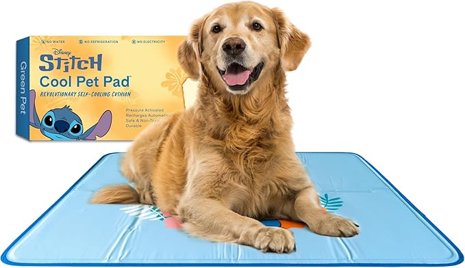 The Green Pet Shop Cool Pet Pad - Large, Disney’s Stitch - Self-Cooling, Pressure Activated Mat for Dogs & Cats from 46-80 lbs - Non-Toxic Gel, No Water Needed