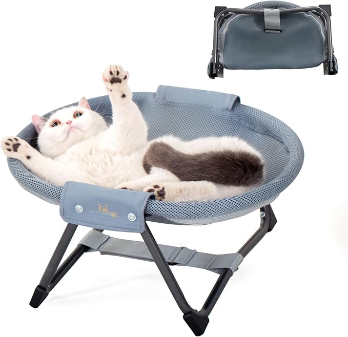 KITTY KINGDOM Elevated Cat Hammock Bed, Foldable No-Assembly Cat Bed with Breathable Mesh for Indoors and Outdoors Use, Lightweight Raised Pet Bed for Cats and Small Dogs